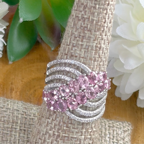 Estate Jewelry - Sterling Silver 925 Ring Size 7 Chunky Pink Ice CZ EUC